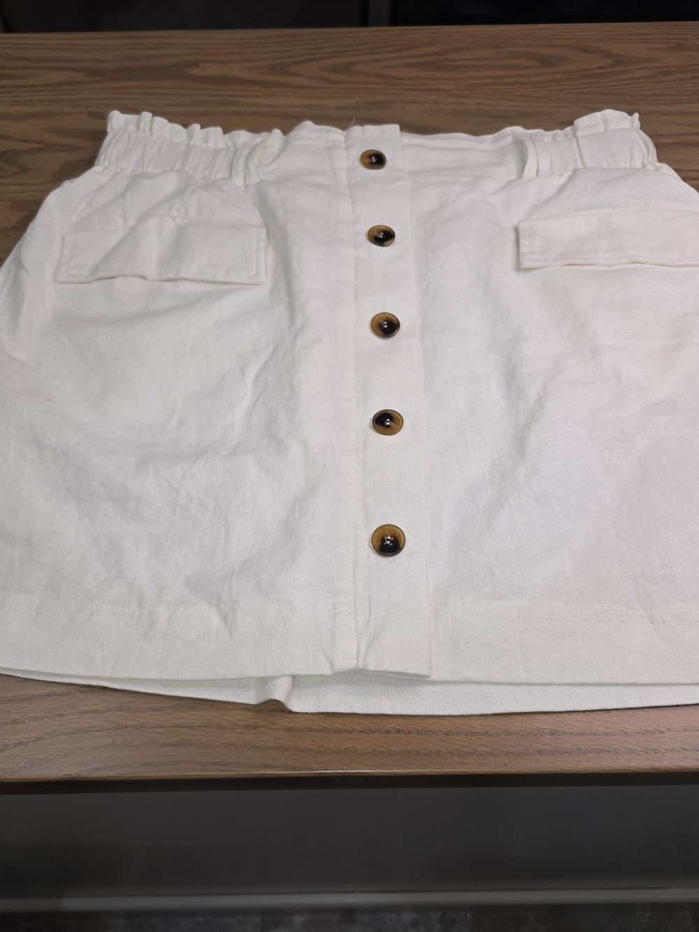 Light Cream Elastic Waist Skirt with Subtle Texture Linen